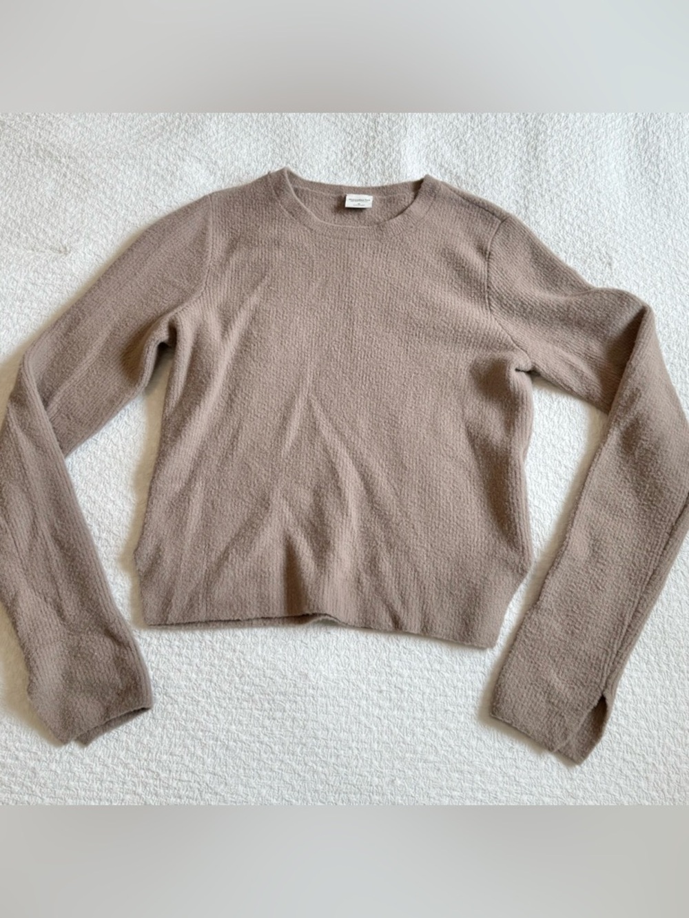 Abercrombie & Fitch Neutral Taupe Cropped Crew Sweater